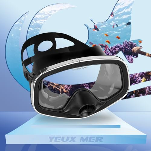 YEUX MER Scuba Mask with Drain Valve Wide View Suitable for Adults Scuba Diving, Free Diving, and Snorkeling Goggles Mask,Black