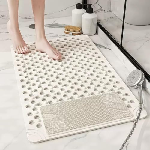 Tapis de Douche Antiderapant 60x90cm,Tapis Antidérapant Douche avec Ventouses et Trous de Drainage,Matériau PVC,Anti Moisissure,Tapis Douche Antidérapant pour Salle de Douche et Baignoire(Blanc)