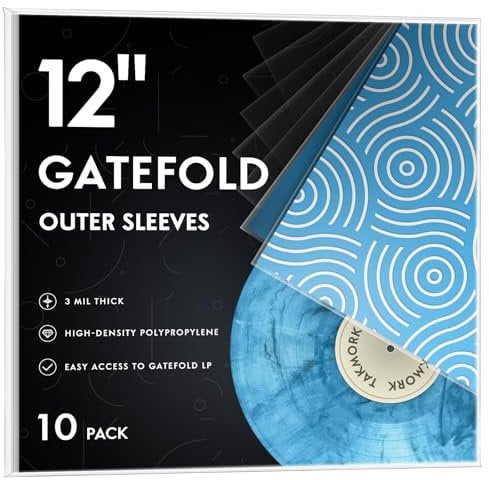 Gatefold Record Sleeves: 12 Plastic Vinyl LP Albums Protective Sleeves, 3 Mil Thick Crystal Clear Records Covers, Pack of 10