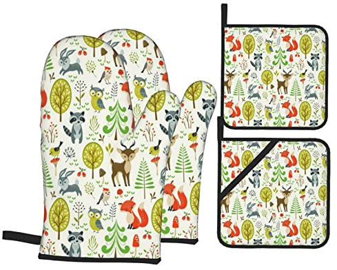 Gants De Four Et Maniques Cuisine Modèle Drôle Coton Doublure Gant De Cuisine 2 Cuisson Gant À Four + 2 Manique, pour Cuisson, Grillades