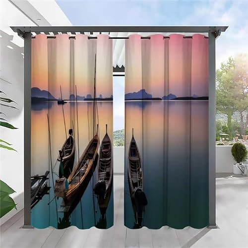 SYHIEGO Boot Outdoorvorhänge Wetterfest Sonnenuntergang Outdoor Vorhänge Wasserdicht Balkon Vorhang Außen 2er Set Outdoor Vorhang mit Ösen Outdoor Gardinen für Pavillon Terrasse, 155x220cm