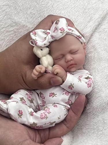 MYREBABY Bambola realistica in miniatura in silicone per tutto il corpo, 17,8 cm, sembra una vera mini palma appena nata, realistica, con vestiti e accessori per l'alimentazione