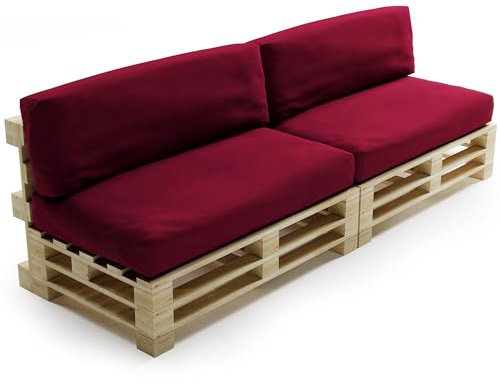 bananair - Palettenkissen Outdoor Wasserdicht & Abnehmbar - Schaumstoffpolsterung, Bequem - Polster Ideal für Europaletten/Palettenmöbel (Set 2 Sitzkissen 120x80 + 2 Rückenkissen 120x40, Rot)