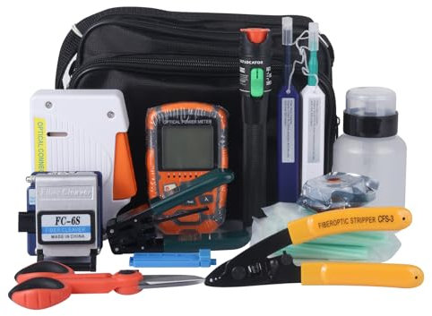 Fiber Termination Kit & Fiber Cleaning Kit - Fiber Optic Kit with Visual Fault Locator Fiber Optic Light Cable Tester Power Meter, Fiber Optic Cleaner, Cleaver, Stripper - Multi Fiber Optic Tools Set