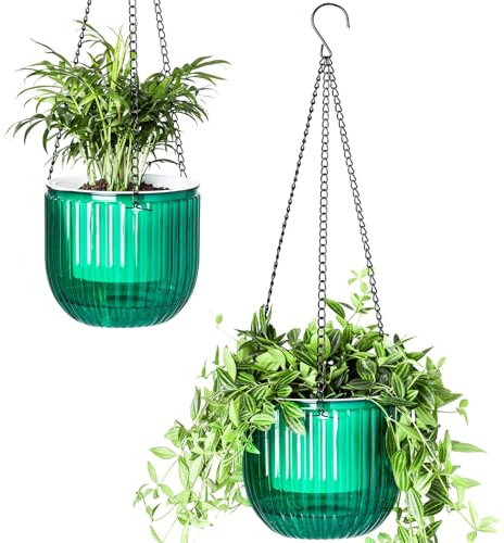 Calvalor 16.5cm 2er Set hängepflanzen Topf Hängeblumentöpfe aussen Hängeampel außen blumenampel hängend innen hängetopf für Pflanzen Hängetöpfe hängender blumentopf hängend hänge blumentöpfe hängende