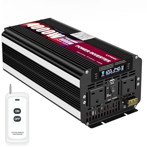 LVYUAN 4000W Power Inverter DC 12V to 240V Converter 8000W Peak with LCD Display, Remote Control and USB Ports for Car, RV, Truck, Off Grid Solar System, Camping