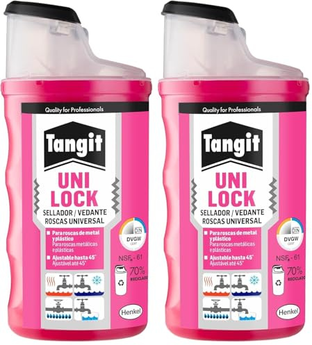 Tangit Uni-Lock, sellador universal para roscas, sellador para tuberías de plástico y metal de máx. 6 pulgadas, adhesivo universal de tuberías rígidas y flexibles, 1x80m (Paquete de 2)