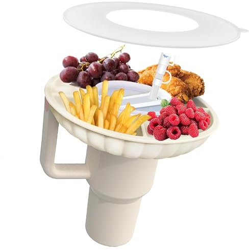 ISIVOUS Snack Tray for Stanley Cup 40oz with Lid, Silicone Snack Bowl with 4 Compartments, Perfect Stanley Quencher Accessory for Car, Movie Nights & Outdoor Adventures (Cream)