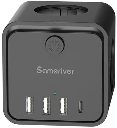 SteckdosenwürfeL Steckdosenleiste mit USB und Schalter,7-in-1 Mehrfachstecker mit 3 Steckdosen (4000W/16A) mit 4 USB Steckdose Mehrfachsteckdose für Zuhause Büro Schwarz