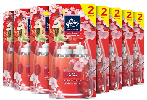 Glade Sense & Spray Air Freshener Refill, Motion Activated Automatic Room Spray and Odour Eliminator for Home, Frosted Floral Cherries, Pack of 8 Duos (16 x 18ml)