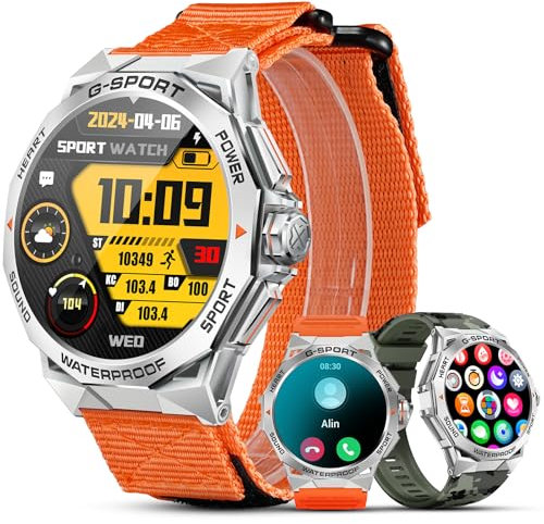 MEGALITH Montre Connectée Homme Sport: Etanche Montres Intelligente Appel Bluetooth - Fitness Podometre Smartwatch Orange Compatible Android iOS