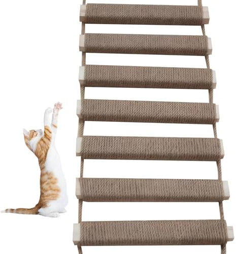 Kalastussaari Cat Tree Wall Climbing Bridge,Cat Climbing Rope Ladder,Hanging Wooden Cat Bridge Wrapped with Linen Rope,Scratch Resistant Cat Ladder for Indoor Cats Cat Supplies/10x39 Inch