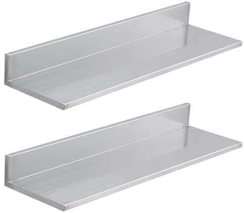 CAVATINY Edelstahl Wandregal 2 Stück, Regal Wand, Schweberegal Silber 75cm Länge, schwimmender Boden Hängeregal für Wohnzimmer, Küche, Büro, Badezimmer