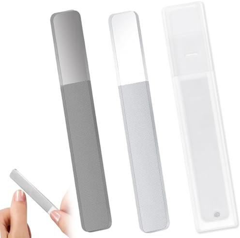 2 Stück Nagelfeile Glas Set, Professionelle Nagelfeilen Polierfeilen Nano Nagelglanz Glasfeile Nagelpolierer Upgraded Glasnagelfeile Nagelpolierer Set für Naturnägel mit Etui