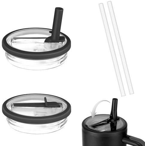 Pavlleen 2 Stück Ersatzdeckel,Ersatzdeckel für 40oz Becher, Stanley Flip Straw Deckel,mit 2 Trinkhalmen, Stanley Cup Deckel Ersatz, Wasserdichter Dichter Stanley Cup Lid (Schwarz)