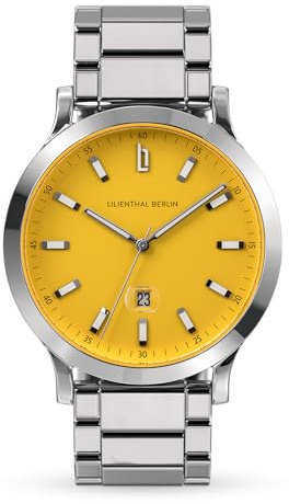 Lilienthal Berlin Herrenuhr Huxley II in Canary Yellow – Armbanduhr aus 316L Chirurgenstahl mit einem Quarzuhrwerk & saphirgehärtetem Mineralglas – 40 mm