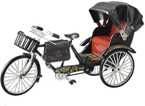 Rikscha-Modell, realistisches Vintage-Rikscha-Fahrradmodell mit beweglichen Rädern und Schirm, Dreiradmodell aus schwarzer Legierung, pädagogisches und dekoratives 9x3x5,5-Zoll-Dreiradspielzeug für zu