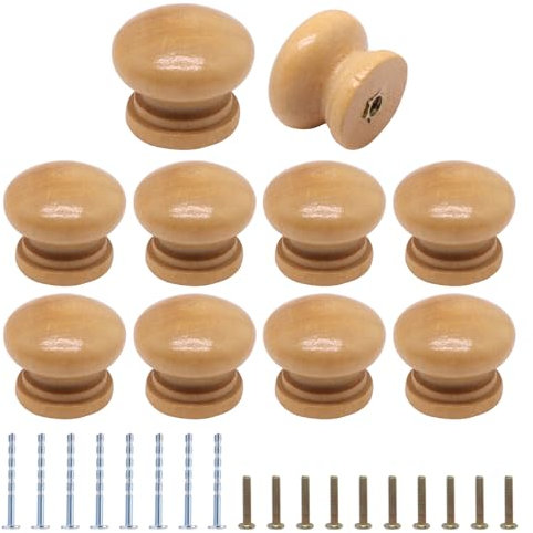 GDFYMI Holzknöpfe für Kommoden, Schubladen, Schränke, Pilzform, Holzknöpfe (Durchmesser 24 mm, 10 Stück)