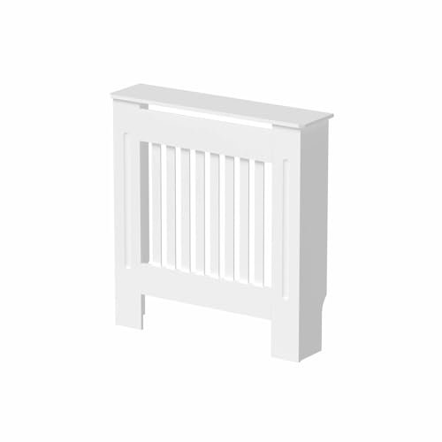 RADIANT LIVING® Vertical Slats Pattern Radiator Cover Modern White Painted MDF Living Room Cabinet for Radiators, Small (H: 81.5 / W: 78 / D: 19cm)