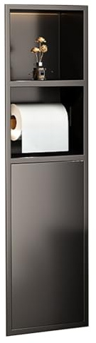 CWCQGH Niche de Salle de Bain encastrée et étanche, Niche avec Poubelle intégrée, Porte-Papier hygiénique avec Meuble de Rangement pour Salon, Cuisine et Salle de Bain,Black-80x20x12.5cm
