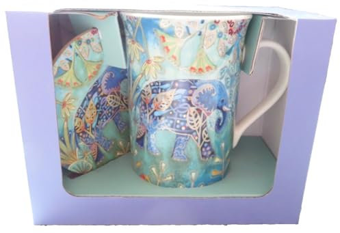 Elephant Mug Fine China & Coaster Set Boxed Design Tableware