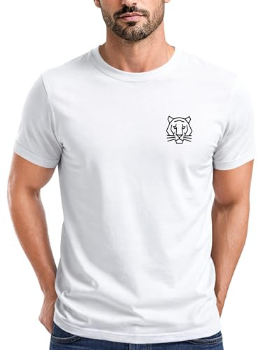 Neverless® Herren T-Shirt Baumwolle mit Brustlogo Bedruckt Polygon Tiger Sommer Fashion Männer Streetstyle