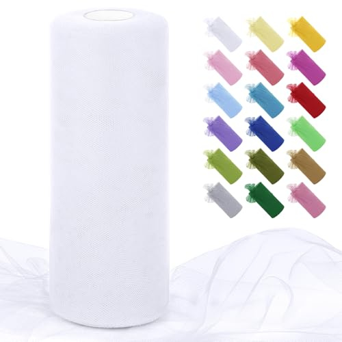 Uiopa Tüll Weiß 30cm x 91m Tüllstoff Polyester Netzstoff Tüllband Tüll Stoff Rolle für Tutu Röcke, Geschenkverpackung, Geburtstag/Party/Hochzeitsdekoration, DIY-Projekte
