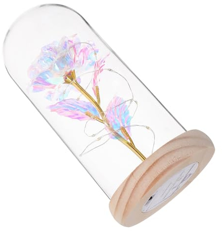 ERINGOGO LED Light Up Artificial Rose in White Glass Dome, Eternal Flower Decor for Valentine's Day, Wedding, Home Decoration Gift for Women