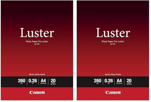 Canon Fotopapier Luster glänzend weiß - (DIN A4 20 Blatt) für Tintenstrahldrucker - PIXMA Drucker 21x29,7 cm (260 g/qm) LU-101A4 (Packung mit 2)