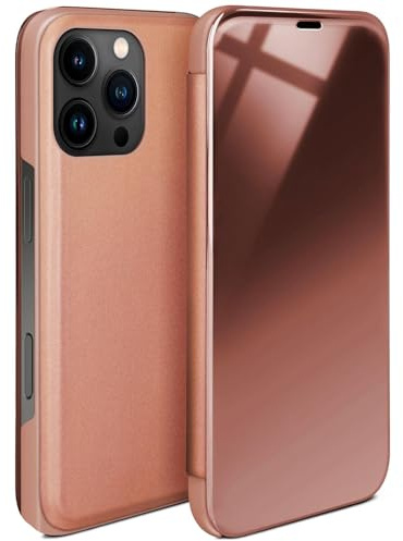 moex Dünne 360° Handyhülle passend für iPhone 16 Pro Max | Transparent bei eingeschaltetem Display - in Hochglanz Klavierlack Optik, Rose-Gold