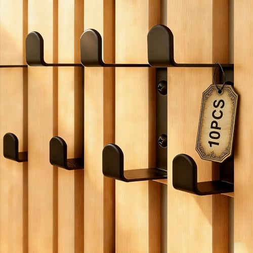 AMONENZ 10 Piezas Ganchos para Paneles Acústicos 13 mm, Diseño de Gancho Doble Colgador Pared, Negro Metal Panel Acustico Hook, Acero al Carbono Perchas de Pared, para Ropa, Toallas, Bufandas
