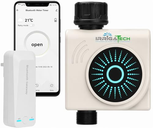 IRRIGATECH Timer di irrigazione intelligente WiFi e Bluetooth con Gateway, 1 zona, programmatore automatico per rubinetto, controllo app, compatibile Alexa e Google, Rain Delay.