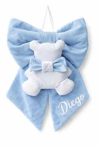 Fiocco Nascita Personalizzato in Velluto con Orsetto, Rosa o Azzurro, Fatto a Mano in Italia, 30x45 cm