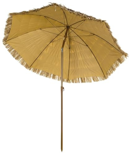Outsunny Sombrilla de Playa con Flecos de Paja Ø178 cm UV50+ Marrón Claro