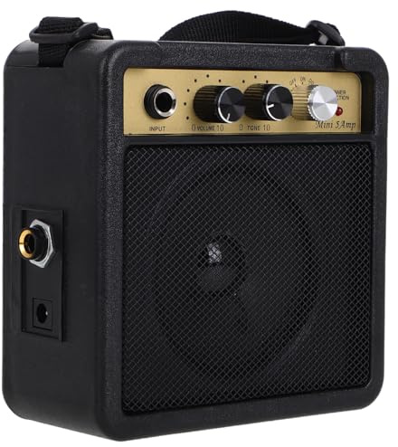 BESTOMZ Amplificatore per Basso Elettrico 5w Mini Portatile Connettività Versatile e Suono ad Alta Fedeltà in Plastico e Metallo per Chitarra Elettrica