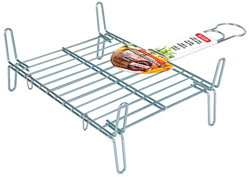 Algon | Parrilla Barbacoa 25x30 Acero Inoxidable Zincado Gris Metalizado con Cierre de Seguridad - Parrilla Ideal para Asar Carnes y Verduras Resistente y Duradera para Exterior