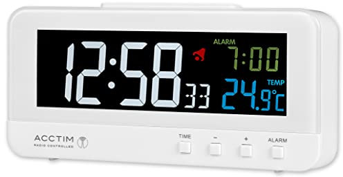 Acctim Rialto Stylish Radio Controlled Alarm Clock Displaying Time Alarm Time/Date and Indoor Temperature