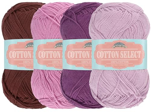 JubileeYarn Cotton Select Yarn - Sport Weight - 50g/Skein - Shades of Purple - 4 Skeins