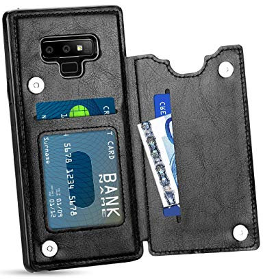 UEEBAI Case for Samsung Galaxy Note 9, Luxury PU Leather Case with [Two Magnetic Clasp] [Card Slots] Stand Function Durable Shockproof Soft TPU Case Back Wallet Flip Cover for Galaxy Note 9 - Black