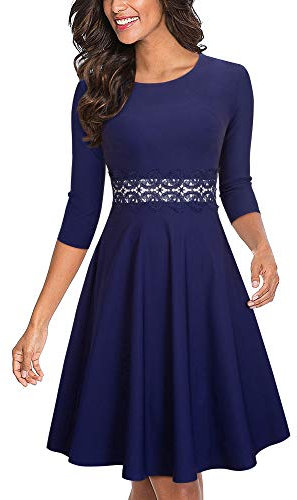 HOMEYEE Vestido de cóctel sin Mangas Bordado de la Vendimia de Las Mujeres UKA079 (EU 36 = Size S, Azul Oscuro + Tela B)