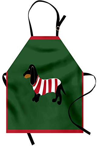 ABAKUHAUS Dackel Kochschürze, Canine Cartoon-Hund, Unisex-Küchenlätzchen mit verstellbarem Hals für Kochen Gartenarbeit, 67 cm x 80cm, Jägergrün Rubin