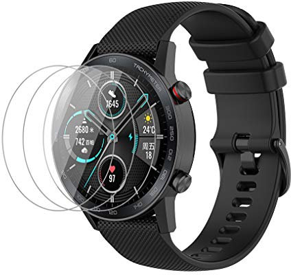 NOKOER Correas para Honor Magic Watch 2 46mm, [2 in 1] TPU Silicona La Correa + 3 Piezas Protector de Pantalla, [Resistente al Desgaste] [Transpirable] Pulsera para Honor Magic Watch 2 46mm - Negro