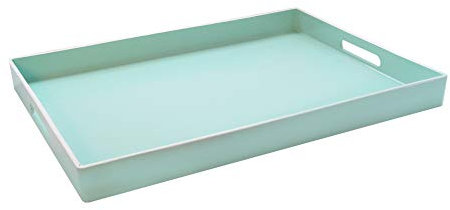 Trina Turk 1270692 Rectangle Serving Tray-Indoor & Outdoor Platter for Home Entertaining, Cocktail Hour, Snacks, Decor Display for Jewelry, Candles, Barware, & Perfume, Melamine, Aqua/White
