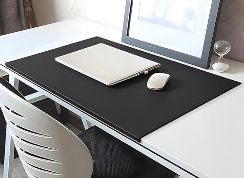 Tapis de souris avec protection des bords, tapis de bureau en cuir PU avec rebord de fixation, tapis de souris de jeu lisse, tapis de souris antidérapant - 120 x 60 cm - Noir