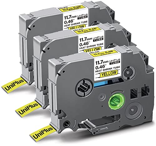UniPlus Kompatibel Tze Schleifenband als Ersatz für Brother Schrumpfschlauch Hse-631 Hs-631 HSc-631 11,7mm x 1,5m für Brother Ptouch PT-E300 PT-E100 PT-E550W PT-P750W PT-H300, Schwarz auf Gelb, 3 Pack