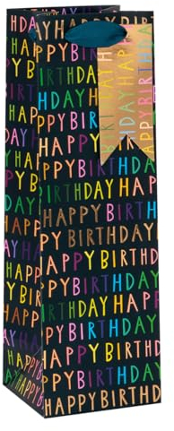 Glick Luxury Gift Bag, Navy Happy Birthday Text Gift Bag for Bottles, 340h x 110 w x 100 d (mm), Navy