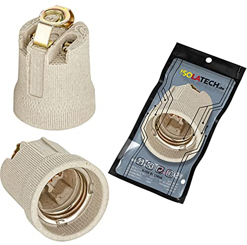 ISOLATECH 1Stk E27 Keramik Fassung mit Befestigungsbügel und M10x1 Innengewinde LED Energiesparlampen (max.250V/4A) Leuchtmittel für Home Decke Badezimmer Küche Kühlschrank einbauen hitzebeständig