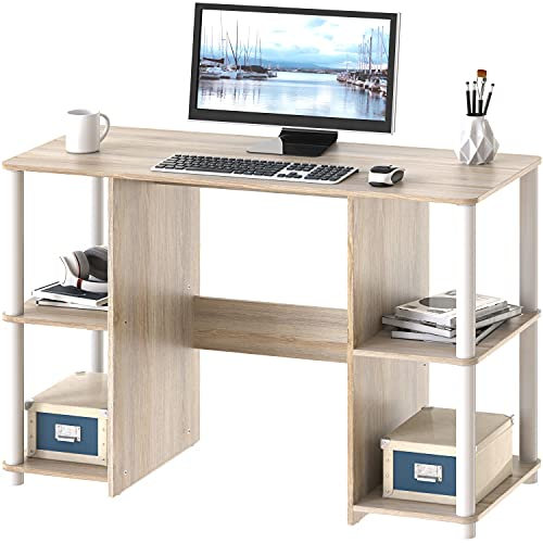 SHW Home-Office-Holzschreibtisch mit doppelseitigen Ablagen, Eiche