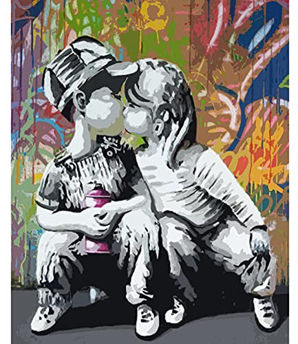 Tucocoo Banksy Street Graffiti Ölgemälde Banksy Wanddekoration Ölgemälde für Erwachsene Acryl-Ölgemälde Leinwand personalisierbar DIY Malen nach Zahlen Set Malen für Anfänger (40 x 50 cm)