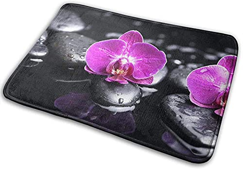 FFLSDR Fußmatten Orchideen auf schwarzem Steindruck Memory Flanell Badezimmerteppiche Badematte Teppich 40X60 cm